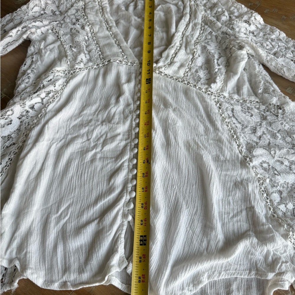 Free People Cream Lace Boho Romantic Button-Front Tunic - Picture 6 of 7
